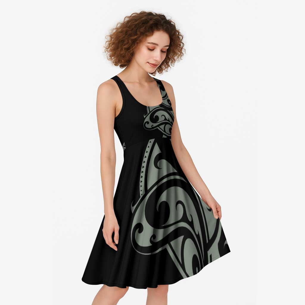 All Black Maori Tribal Tattoo Personalised Midi Dress Moss Green Polynesian Style - Polynesian Pride
