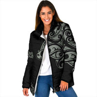 All Black Maori Tribal Tattoo Personalised Padded Jacket Moss Green Polynesian Style - Polynesian Pride