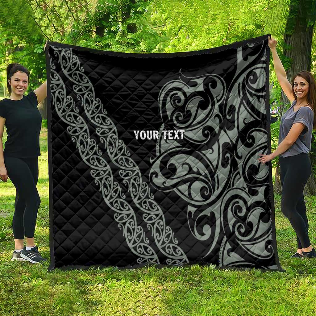 All Black Maori Tribal Tattoo Personalised Quilt Moss Green Polynesian Style - Polynesian Pride
