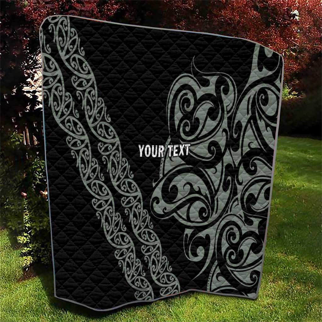 All Black Maori Tribal Tattoo Personalised Quilt Moss Green Polynesian Style - Polynesian Pride