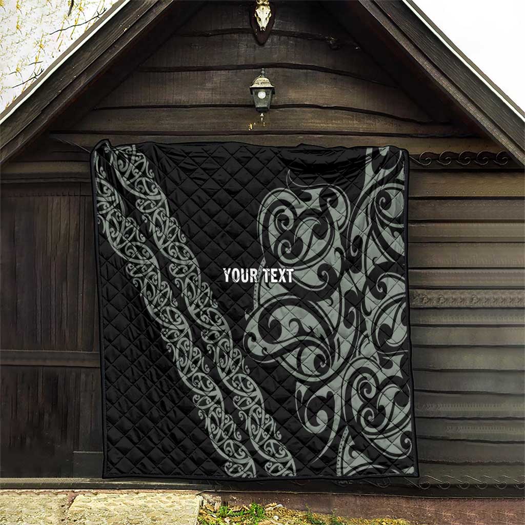 All Black Maori Tribal Tattoo Personalised Quilt Moss Green Polynesian Style - Polynesian Pride