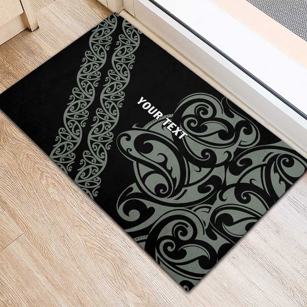 All Black Maori Tribal Tattoo Personalised Rubber Doormat Moss Green Polynesian Style - Polynesian Pride