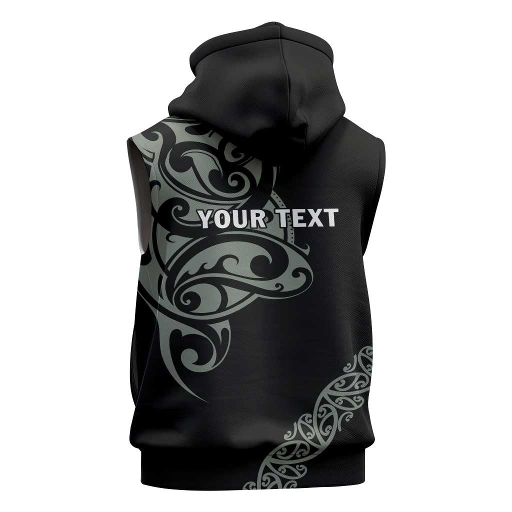 All Black Maori Tribal Tattoo Personalised Sleeveless Hoodie Moss Green Polynesian Style - Polynesian Pride