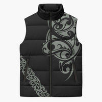 All Black Maori Tribal Tattoo Personalised Sleeveless Puffer Jacket Moss Green Polynesian Style - Polynesian Pride