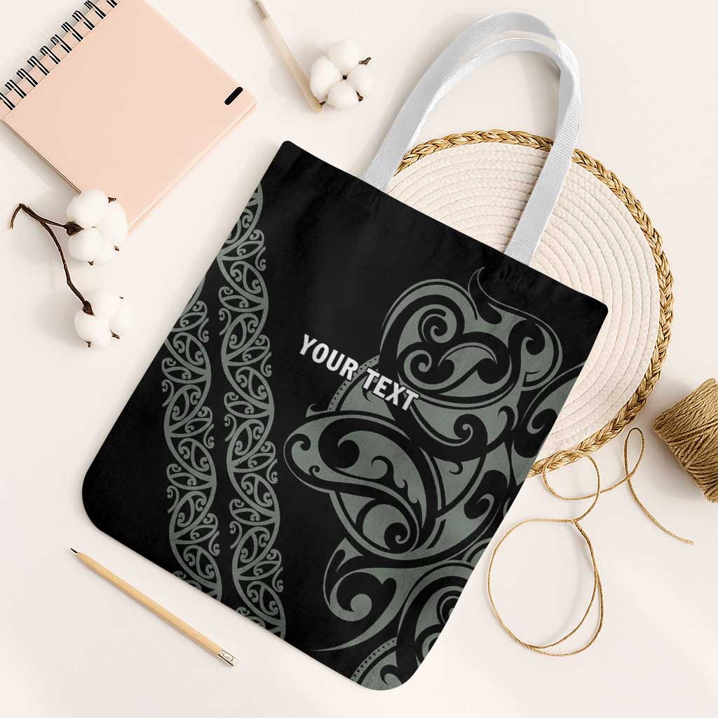 All Black Maori Tribal Tattoo Personalised Tote Bag Moss Green Polynesian Style - Polynesian Pride