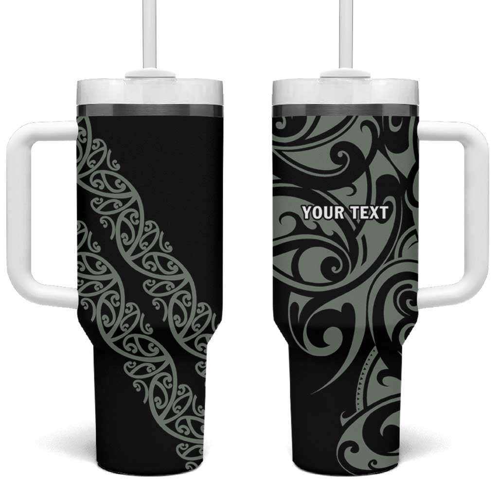 All Black Maori Tribal Tattoo Personalised Tumbler With Handle Moss Green Polynesian Style - Polynesian Pride