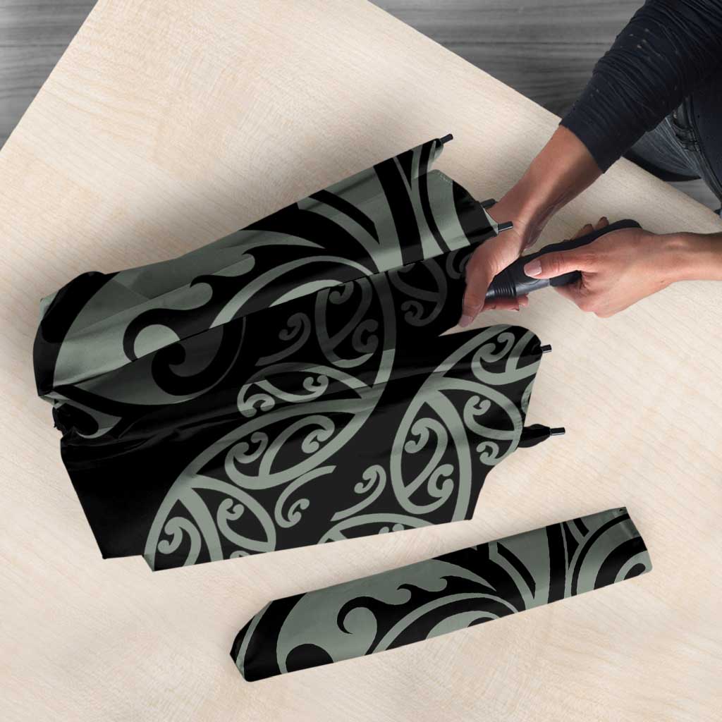 All Black Maori Tribal Tattoo Personalised Umbrella Moss Green Polynesian Style - Polynesian Pride