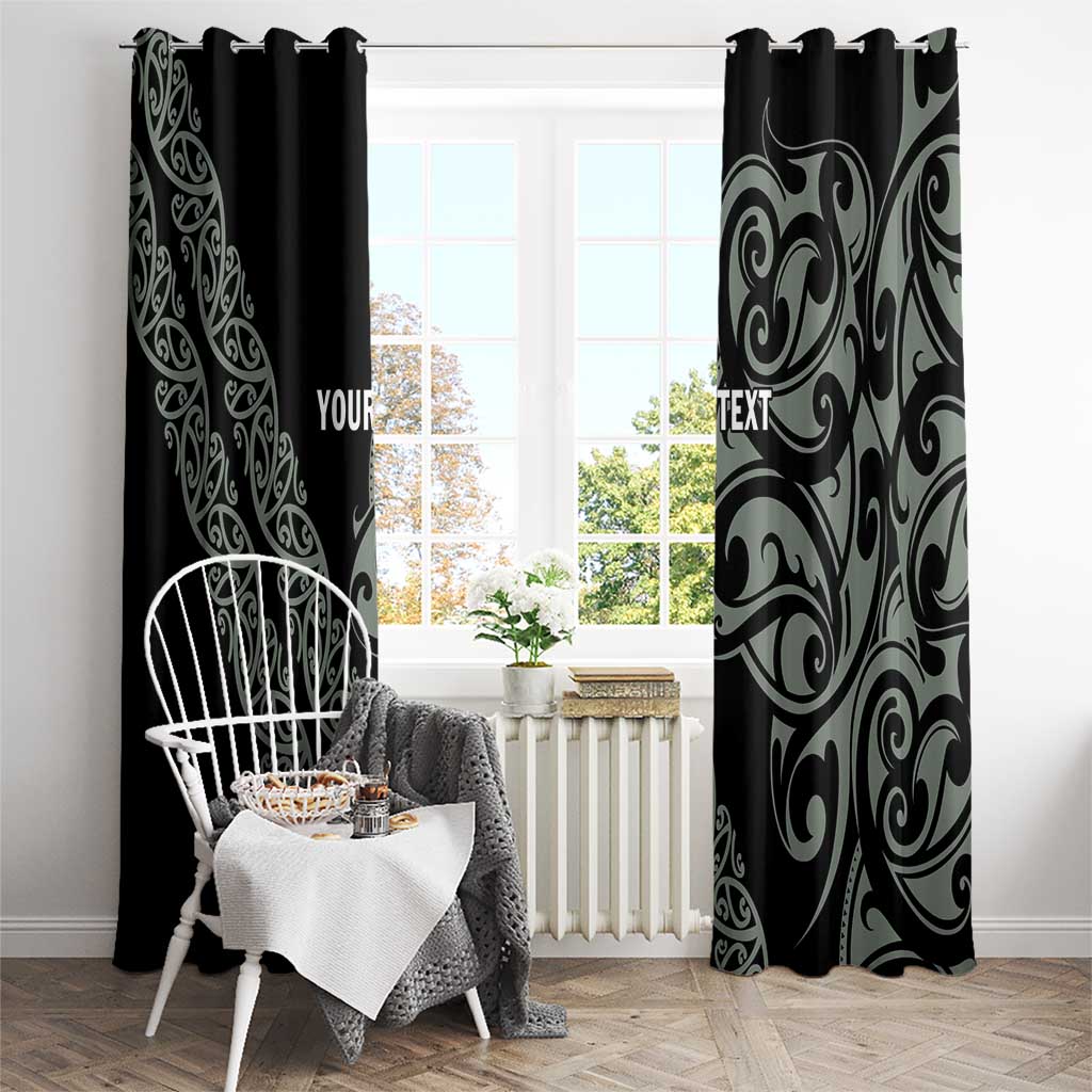 All Black Maori Tribal Tattoo Personalised Window Curtain Moss Green Polynesian Style - Polynesian Pride
