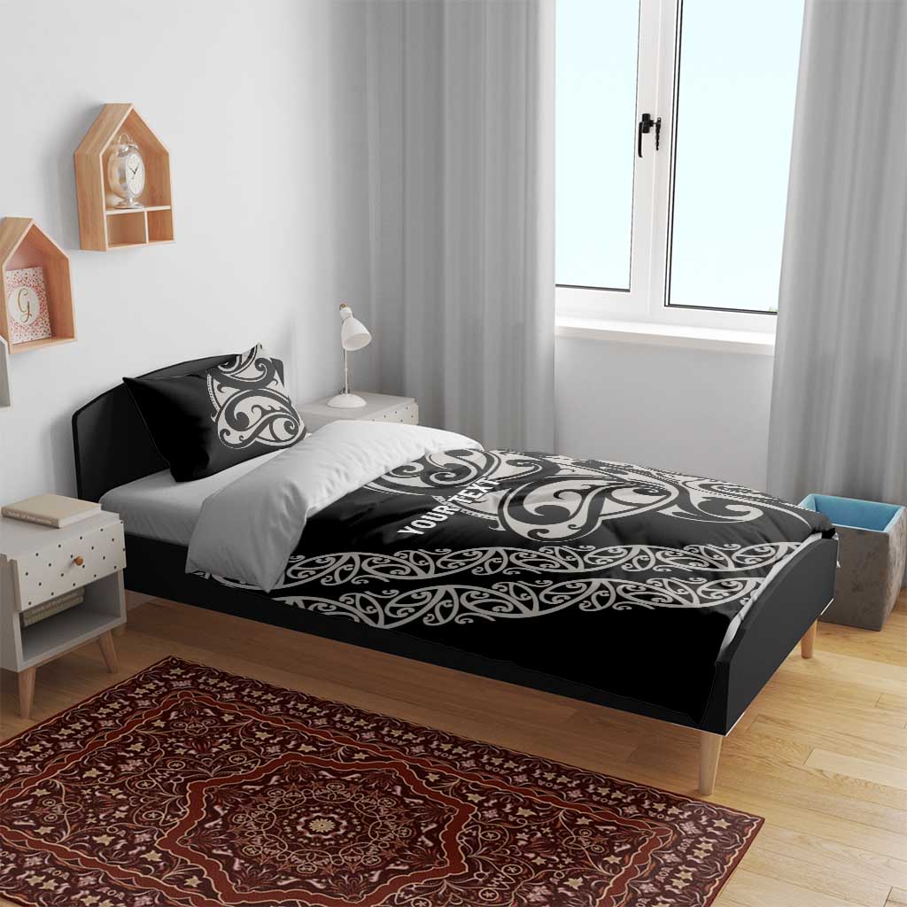 All Black Maori Tribal Tattoo Personalised Bedding Set Stone Gray Polynesian Style - Polynesian Pride
