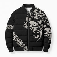 All Black Maori Tribal Tattoo Personalised Bomber Puffer Jacket Stone Gray Polynesian Style - Polynesian Pride