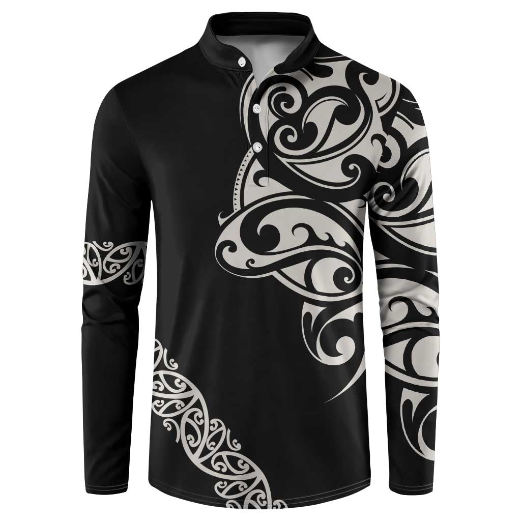 All Black Maori Tribal Tattoo Personalised Button Sweatshirt Stone Gray Polynesian Style - Polynesian Pride