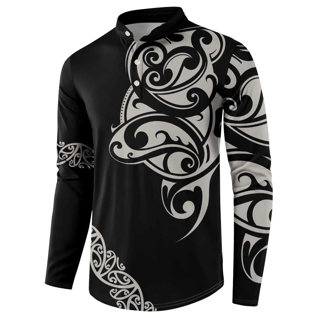 All Black Maori Tribal Tattoo Personalised Button Sweatshirt Stone Gray Polynesian Style - Polynesian Pride