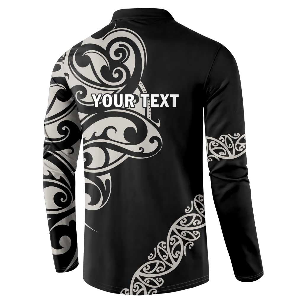 All Black Maori Tribal Tattoo Personalised Button Sweatshirt Stone Gray Polynesian Style - Polynesian Pride