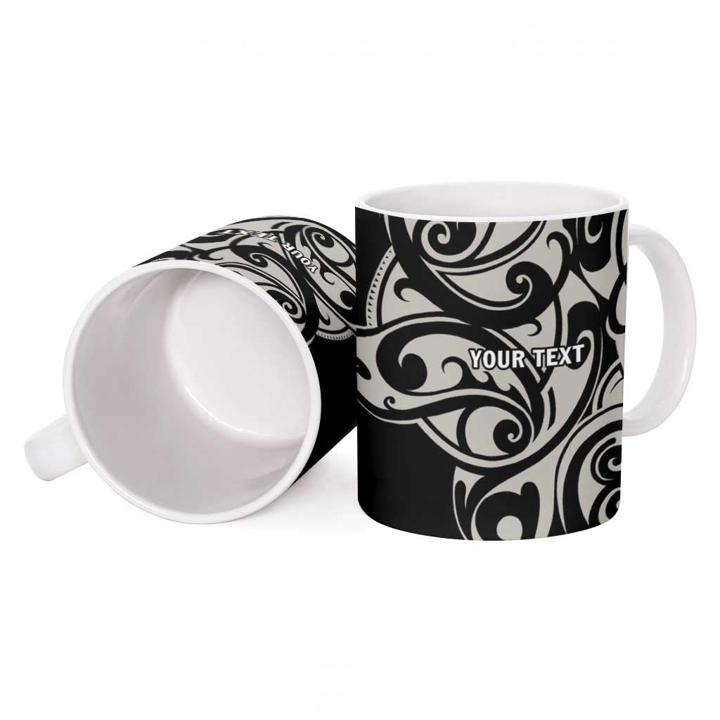 All Black Maori Tribal Tattoo Personalised Ceramic Mug Stone Gray Polynesian Style - Polynesian Pride