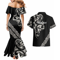 All Black Maori Tribal Tattoo Personalised Couples Matching Mermaid Dress and Hawaiian Shirt Stone Gray Polynesian Style LT9 - Polynesian Pride