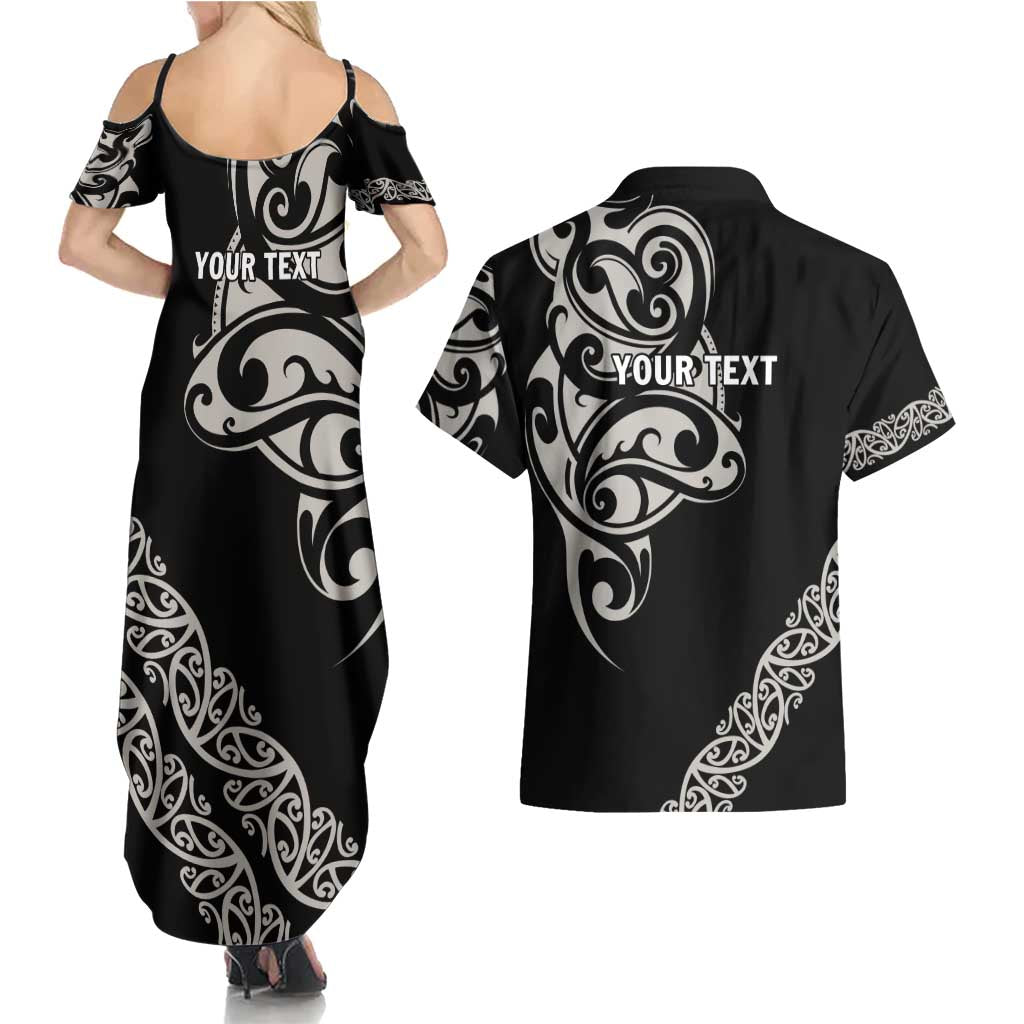 All Black Maori Tribal Tattoo Personalised Couples Matching Summer Maxi Dress and Hawaiian Shirt Stone Gray Polynesian Style LT9 - Polynesian Pride