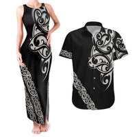 All Black Maori Tribal Tattoo Personalised Couples Matching Tank Maxi Dress and Hawaiian Shirt Stone Gray Polynesian Style - Polynesian Pride