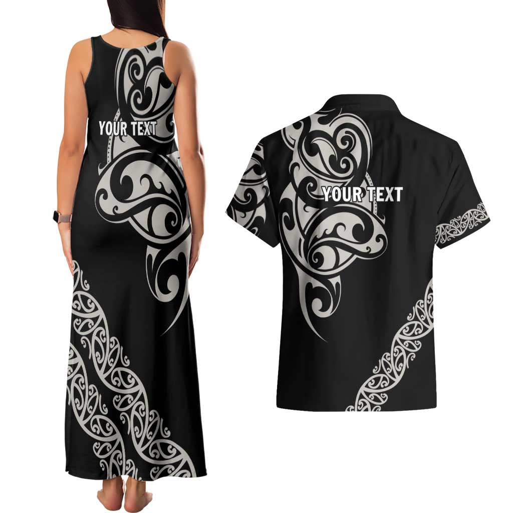 All Black Maori Tribal Tattoo Personalised Couples Matching Tank Maxi Dress and Hawaiian Shirt Stone Gray Polynesian Style - Polynesian Pride