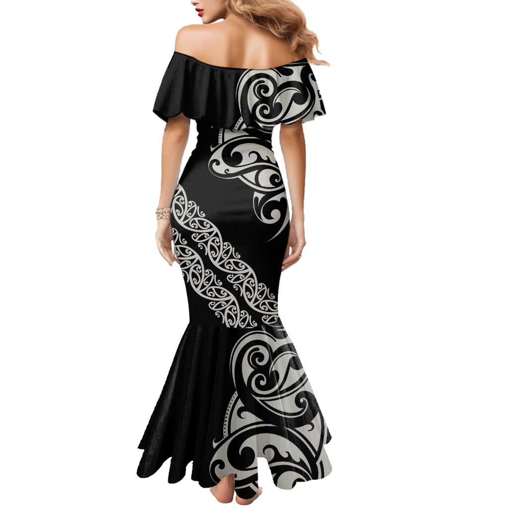 All Black Maori Tribal Tattoo Personalised Family Matching Mermaid Dress and Hawaiian Shirt Stone Gray Polynesian Style LT9 - Polynesian Pride
