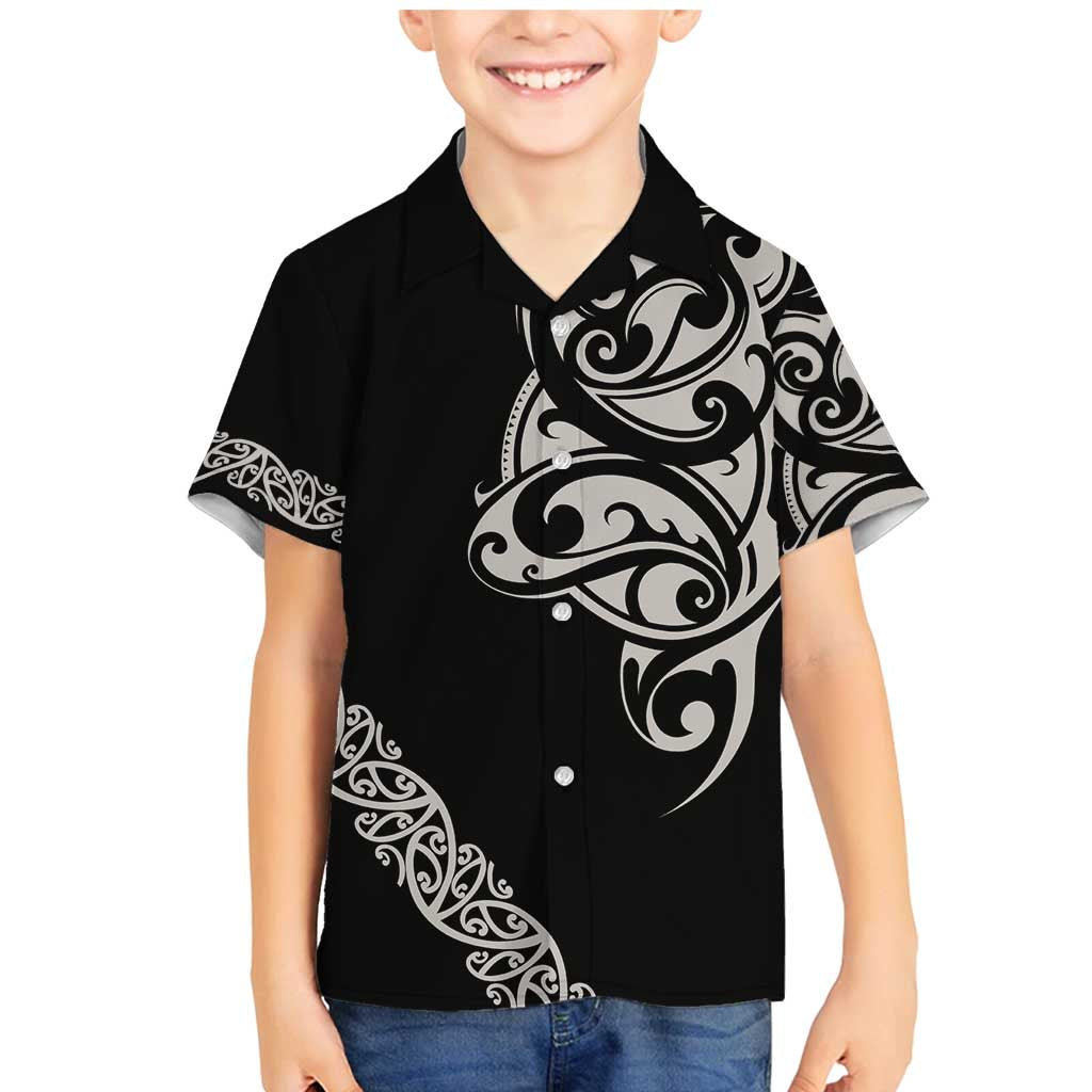 All Black Maori Tribal Tattoo Personalised Family Matching Mermaid Dress and Hawaiian Shirt Stone Gray Polynesian Style LT9 Son's Shirt Gray - Polynesian Pride