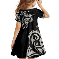 All Black Maori Tribal Tattoo Personalised Family Matching Off Shoulder Short Dress and Hawaiian Shirt Stone Gray Polynesian Style LT9 - Polynesian Pride