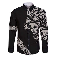 All Black Maori Tribal Tattoo Personalised Family Matching Short Sleeve Bodycon Dress and Hawaiian Shirt Stone Gray Polynesian Style LT9 Dad's Shirt - Long Sleeve Gray - Polynesian Pride