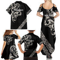 All Black Maori Tribal Tattoo Personalised Family Matching Summer Maxi Dress and Hawaiian Shirt Stone Gray Polynesian Style LT9 - Polynesian Pride