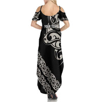 All Black Maori Tribal Tattoo Personalised Family Matching Summer Maxi Dress and Hawaiian Shirt Stone Gray Polynesian Style LT9 - Polynesian Pride