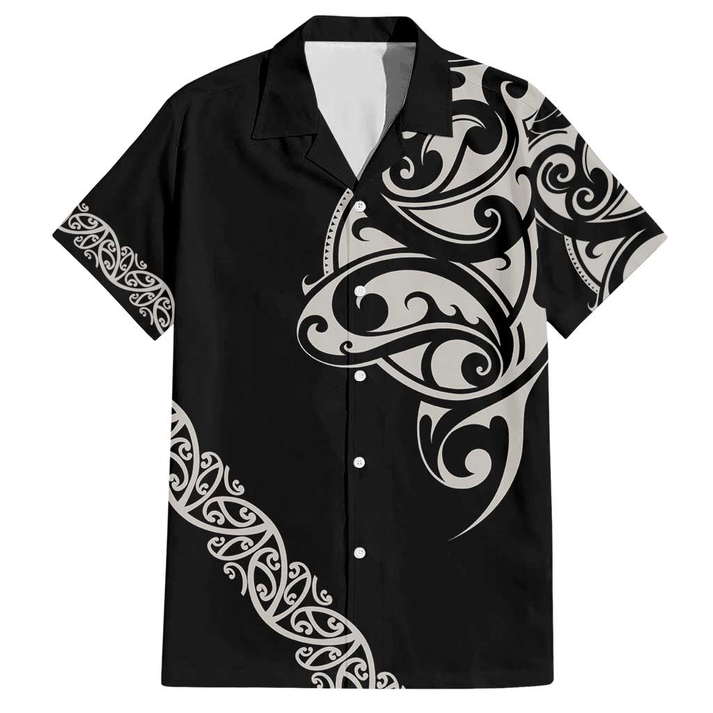 All Black Maori Tribal Tattoo Personalised Hawaiian Shirt Stone Gray Polynesian Style - Polynesian Pride