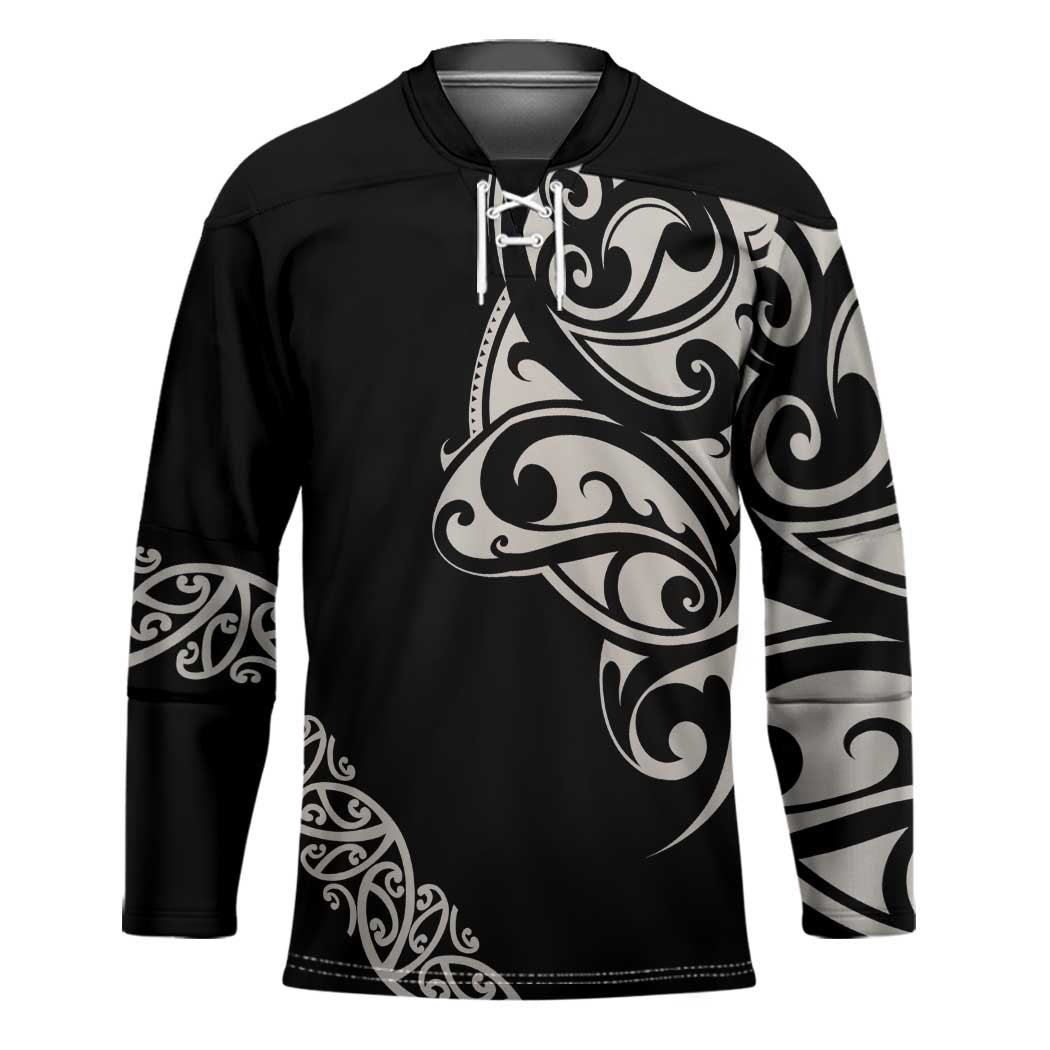 All Black Maori Tribal Tattoo Personalised Hockey Jersey Stone Gray Polynesian Style - Polynesian Pride