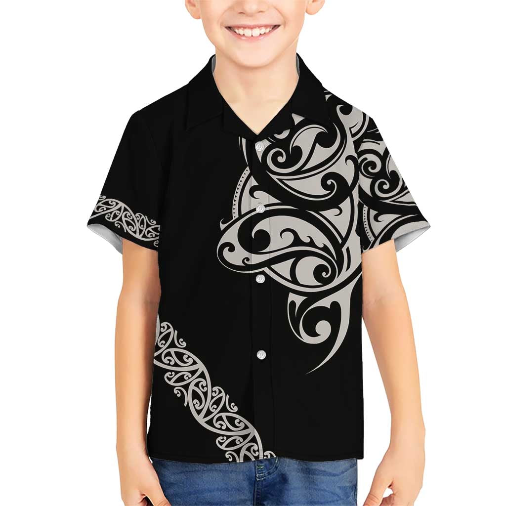 All Black Maori Tribal Tattoo Personalised Kid Hawaiian Shirt Stone Gray Polynesian Style - Polynesian Pride