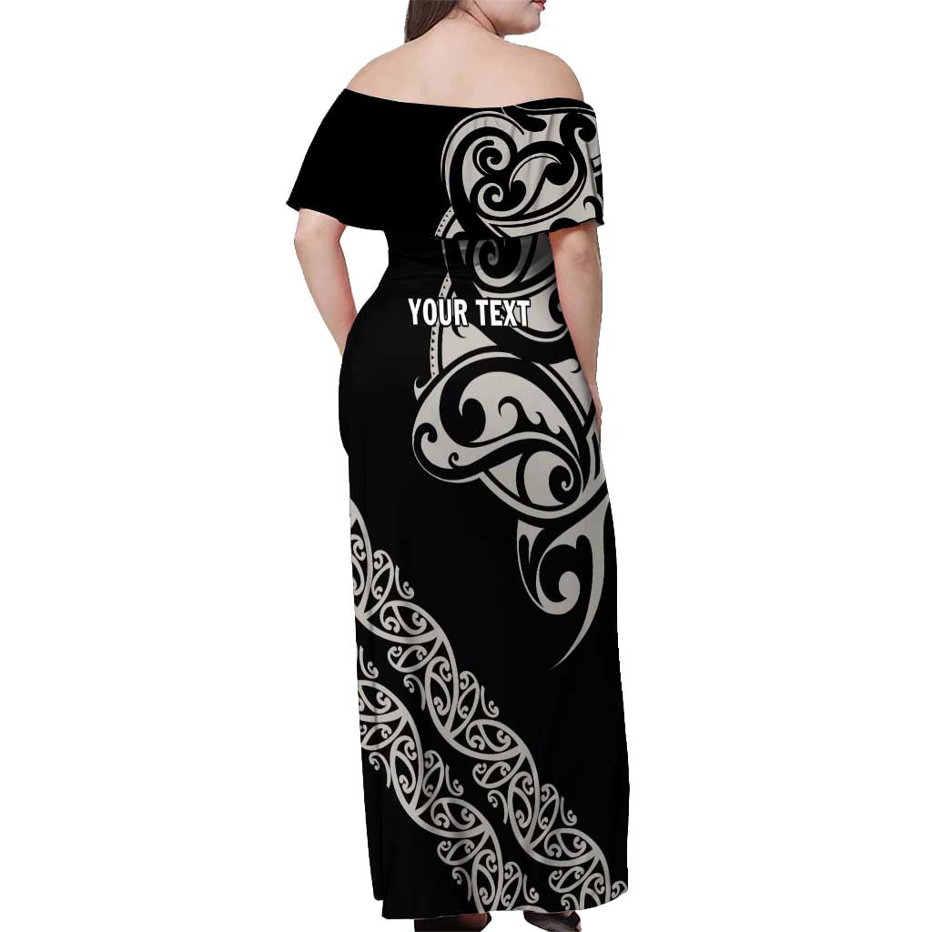 All Black Maori Tribal Tattoo Personalised Off Shoulder Maxi Dress Stone Gray Polynesian Style - Polynesian Pride
