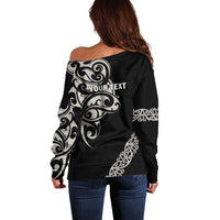 All Black Maori Tribal Tattoo Personalised Off Shoulder Sweater Stone Gray Polynesian Style LT9 - Polynesian Pride