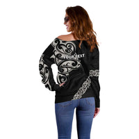 All Black Maori Tribal Tattoo Personalised Off Shoulder Sweater Stone Gray Polynesian Style LT9 - Polynesian Pride