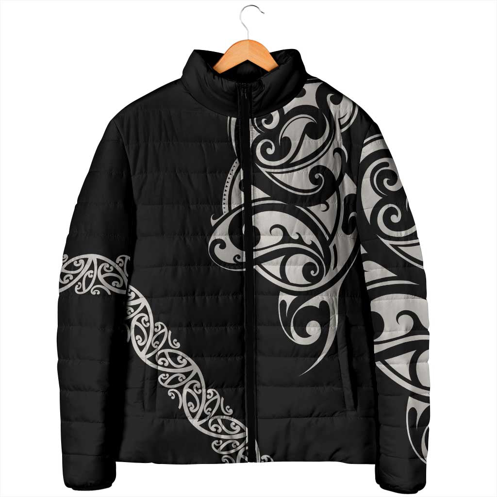 All Black Maori Tribal Tattoo Personalised Padded Jacket Stone Gray Polynesian Style - Polynesian Pride