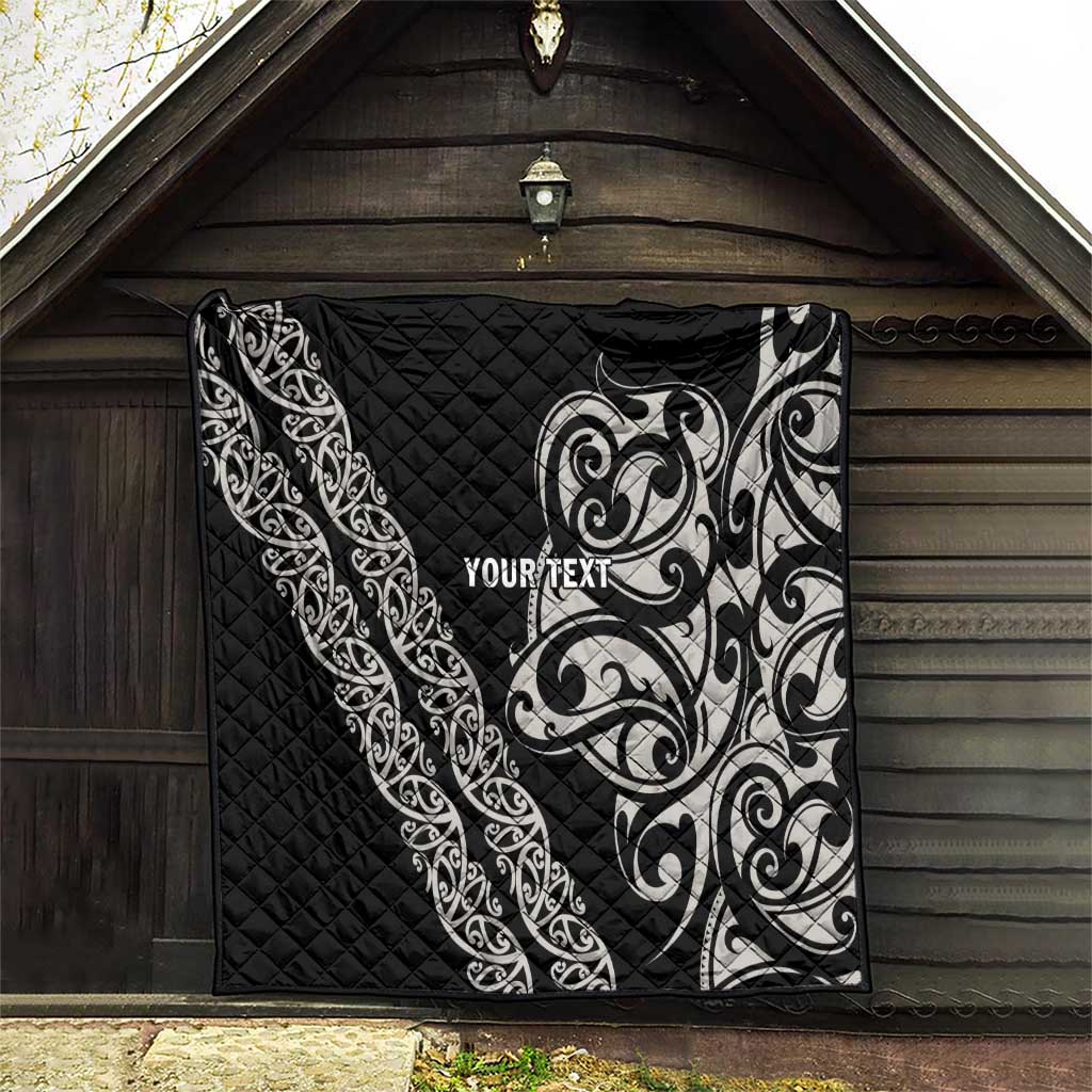 All Black Maori Tribal Tattoo Personalised Quilt Stone Gray Polynesian Style - Polynesian Pride