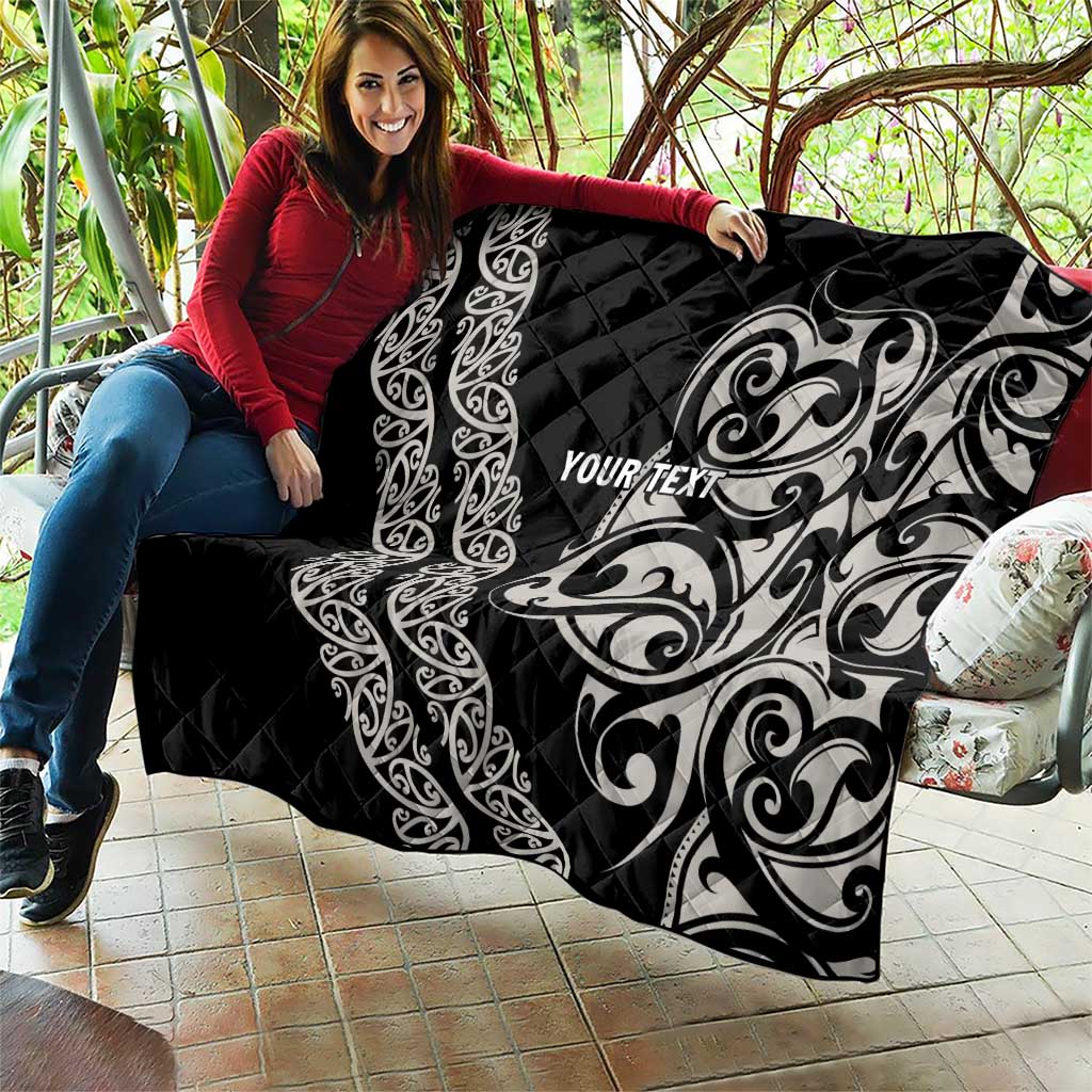 All Black Maori Tribal Tattoo Personalised Quilt Stone Gray Polynesian Style - Polynesian Pride