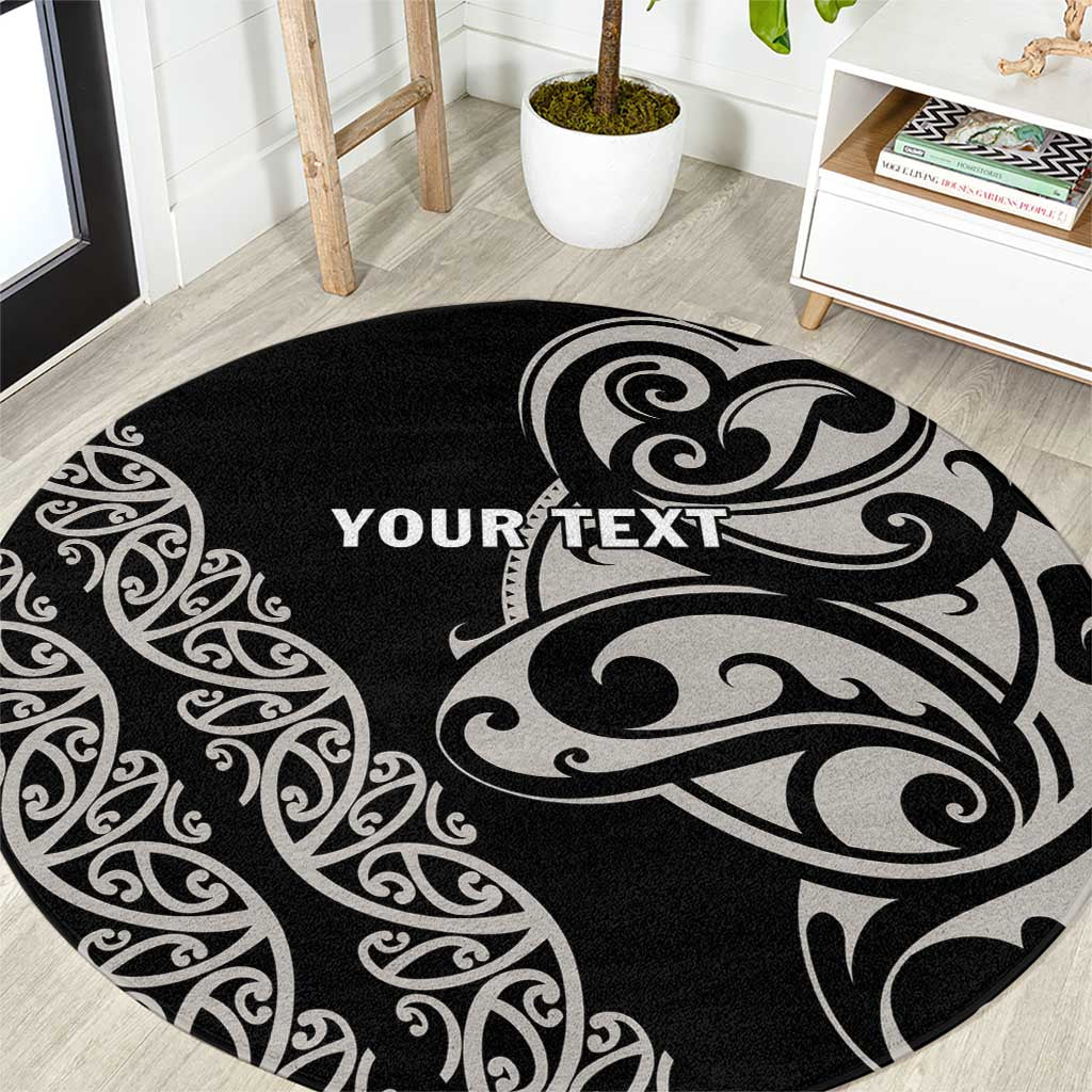 All Black Maori Tribal Tattoo Personalised Round Carpet Stone Gray Polynesian Style - Polynesian Pride