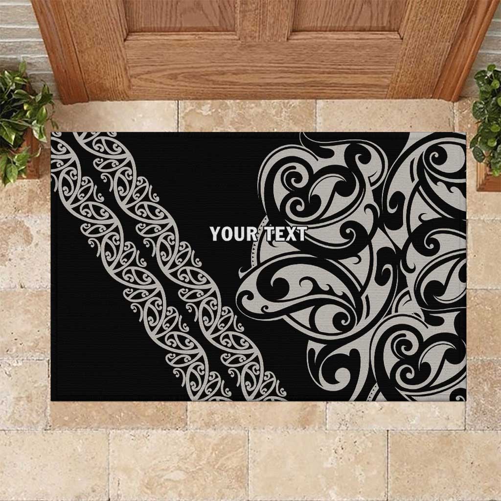 All Black Maori Tribal Tattoo Personalised Rubber Doormat Stone Gray Polynesian Style - Polynesian Pride