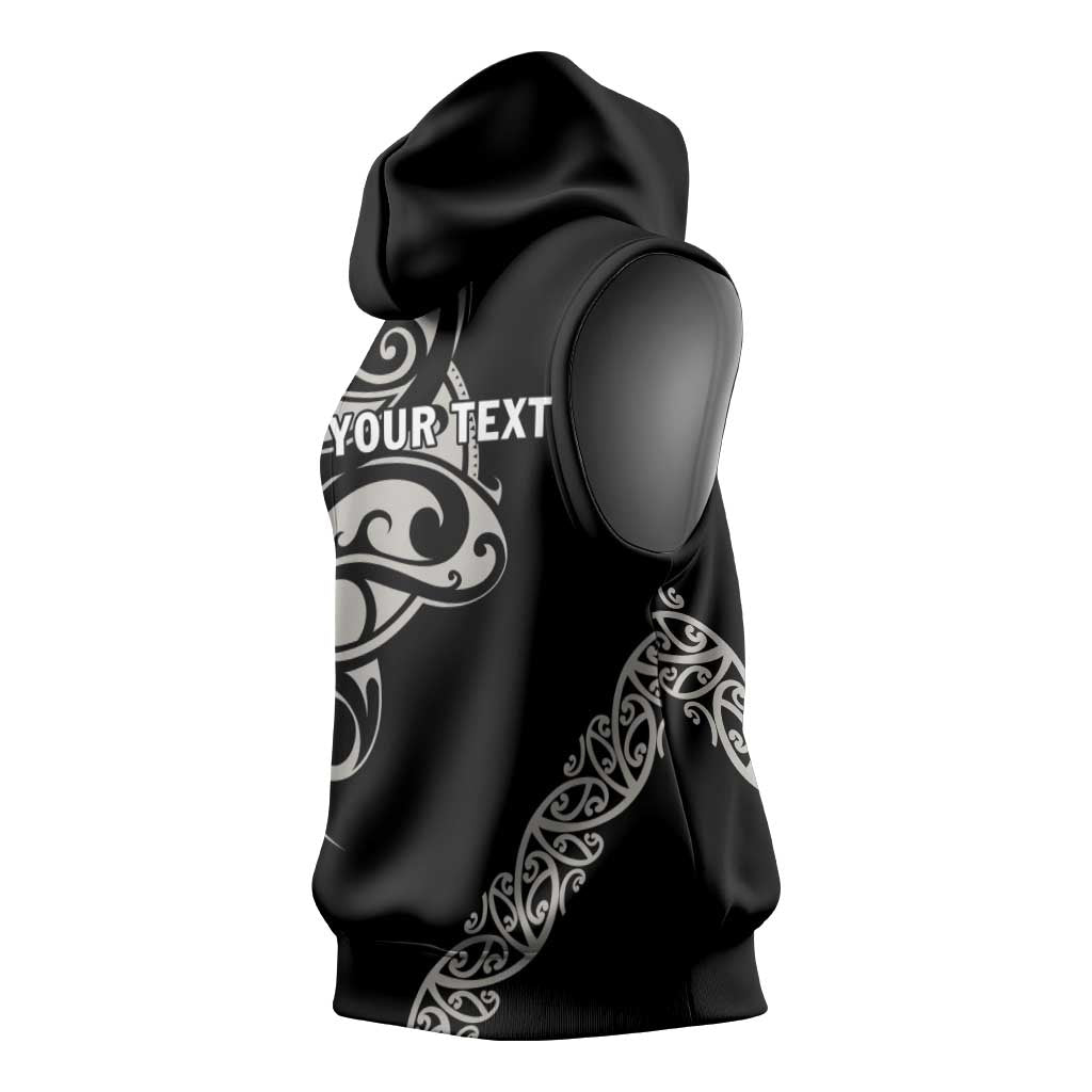 All Black Maori Tribal Tattoo Personalised Sleeveless Hoodie Stone Gray Polynesian Style - Polynesian Pride