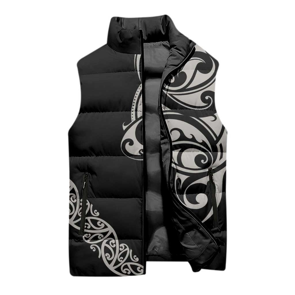 All Black Maori Tribal Tattoo Personalised Sleeveless Puffer Jacket Stone Gray Polynesian Style - Polynesian Pride