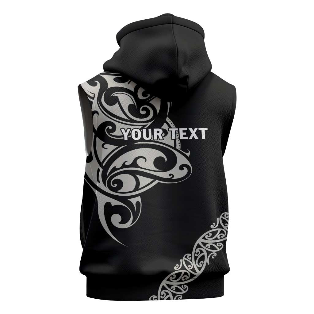 All Black Maori Tribal Tattoo Personalised Sleeveless Zip Hoodie Stone Gray Polynesian Style - Polynesian Pride