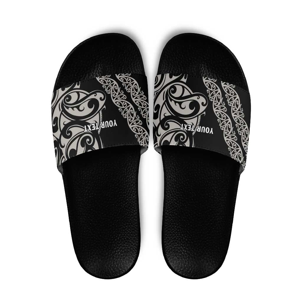 All Black Maori Tribal Tattoo Personalised Slide Sandals Stone Gray Polynesian Style LT9 Gray - Polynesian Pride