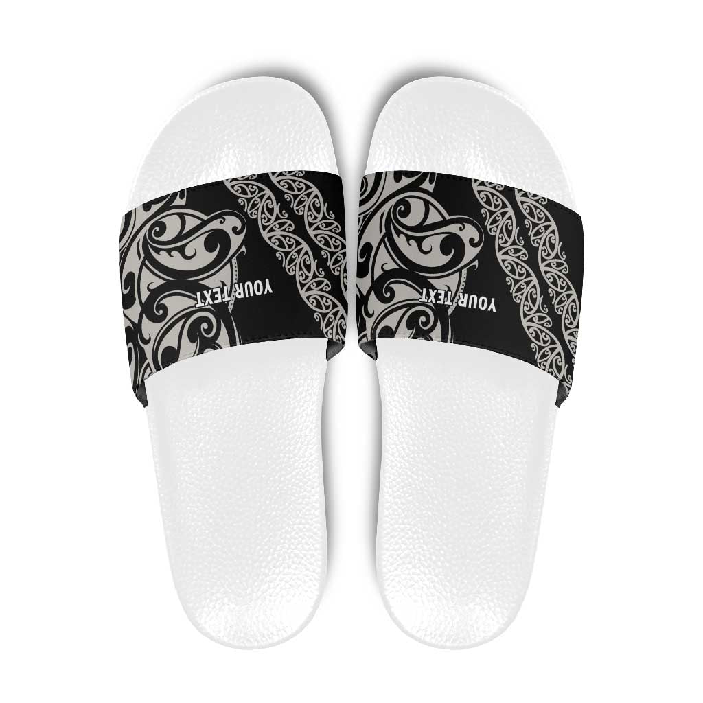 All Black Maori Tribal Tattoo Personalised Slide Sandals Stone Gray Polynesian Style LT9 Gray - Polynesian Pride