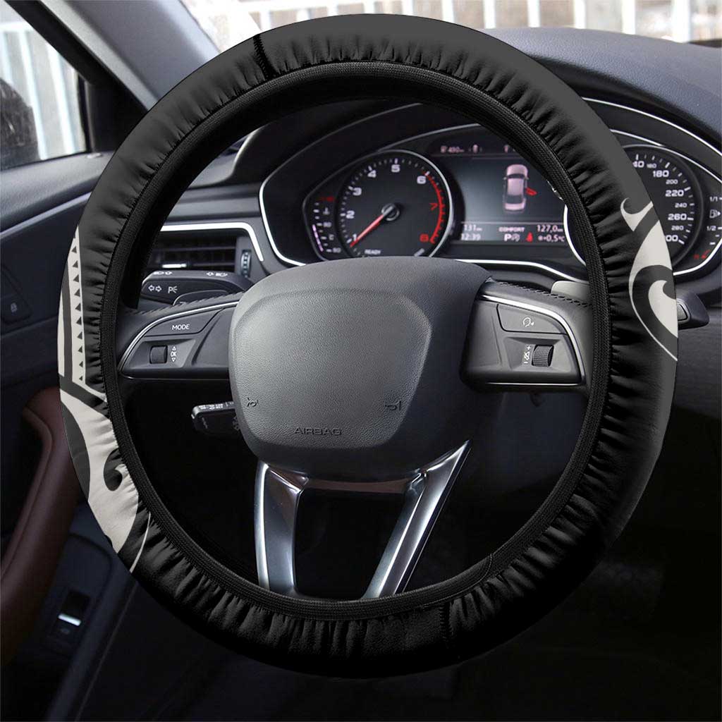 All Black Maori Tribal Tattoo Steering Wheel Cover Stone Gray Polynesian Style - Polynesian Pride