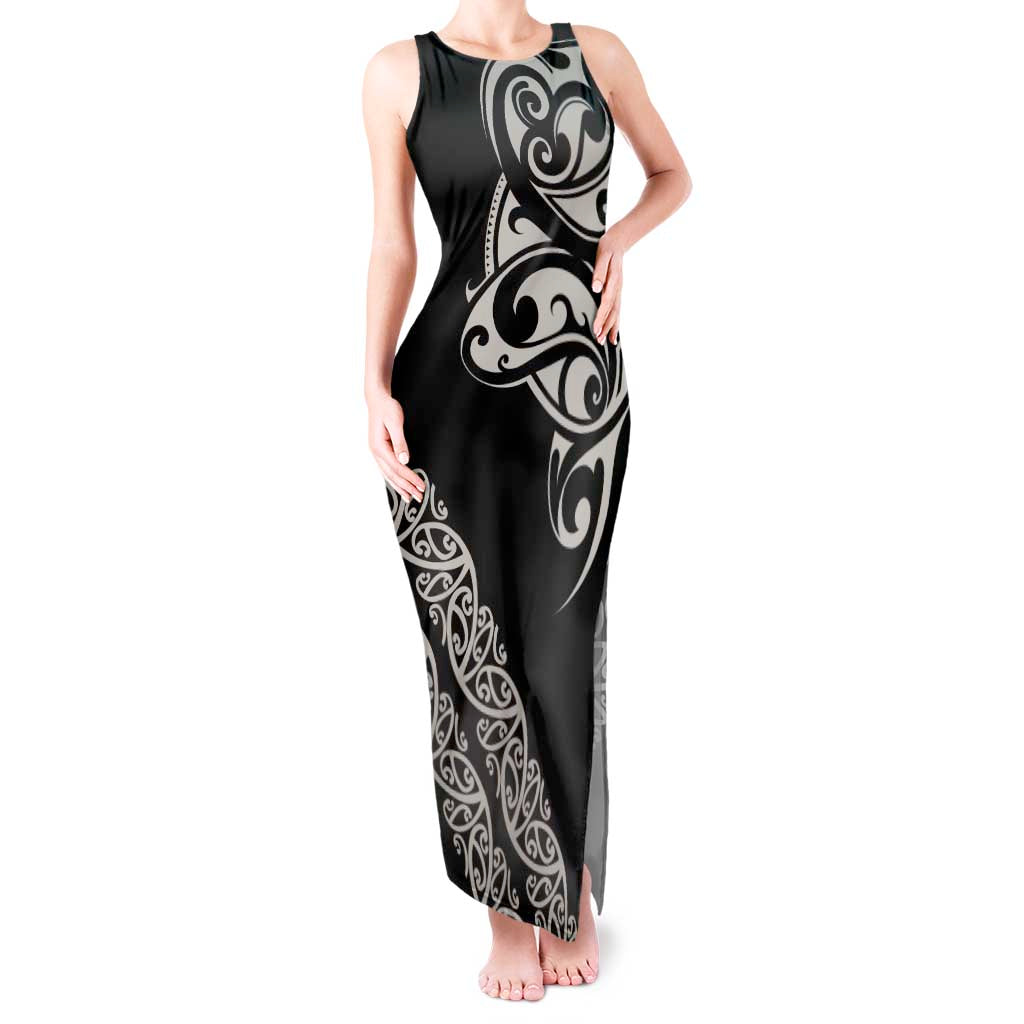 All Black Maori Tribal Tattoo Personalised Tank Maxi Dress Stone Gray Polynesian Style - Polynesian Pride