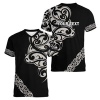 All Black Maori Tribal Tattoo Personalised Women V-Neck T-Shirt Stone Gray Polynesian Style - Polynesian Pride