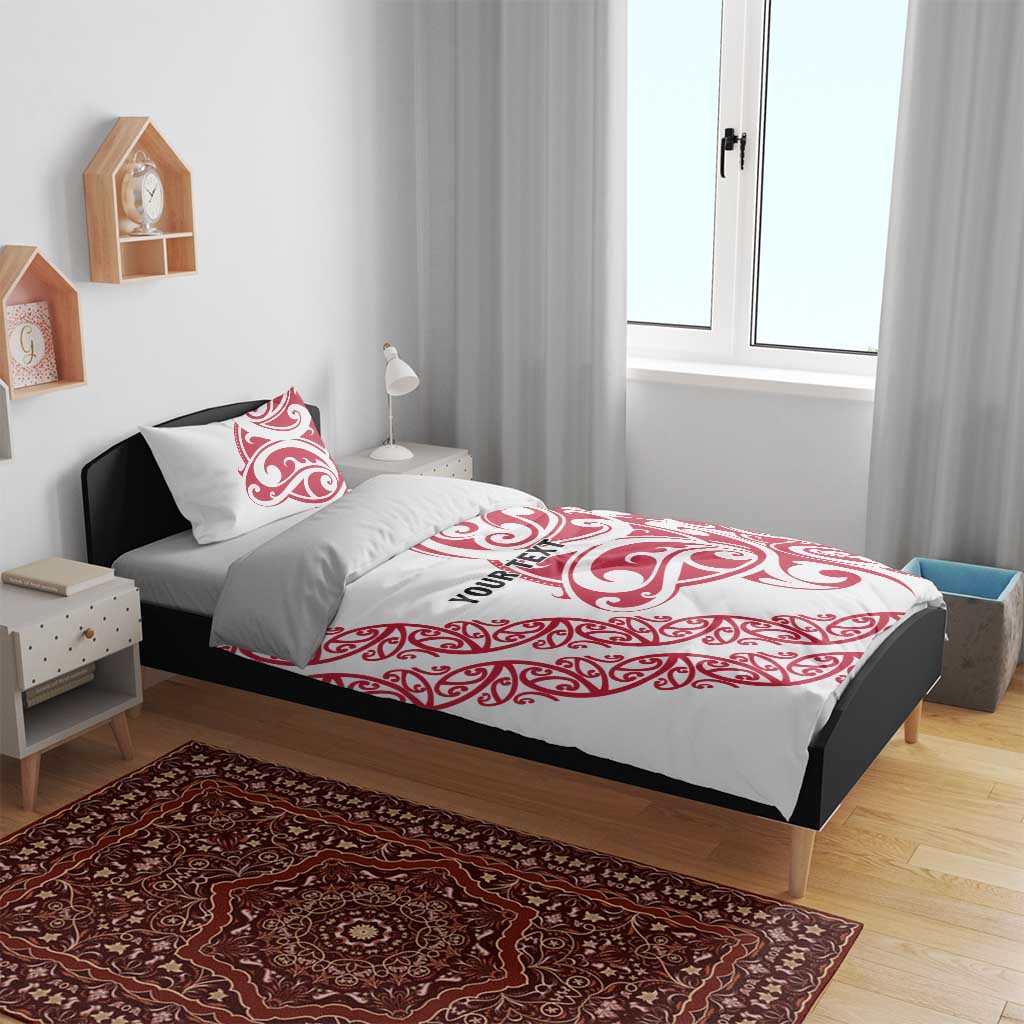 All White Maori Tribal Tattoo Personalised Bedding Set Classic Red Polynesian Style - Polynesian Pride