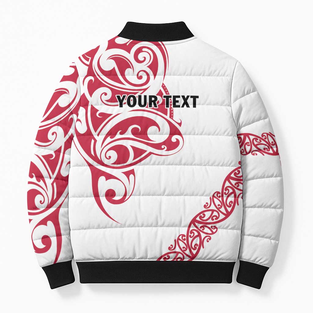 All White Maori Tribal Tattoo Personalised Bomber Puffer Jacket Classic Red Polynesian Style - Polynesian Pride