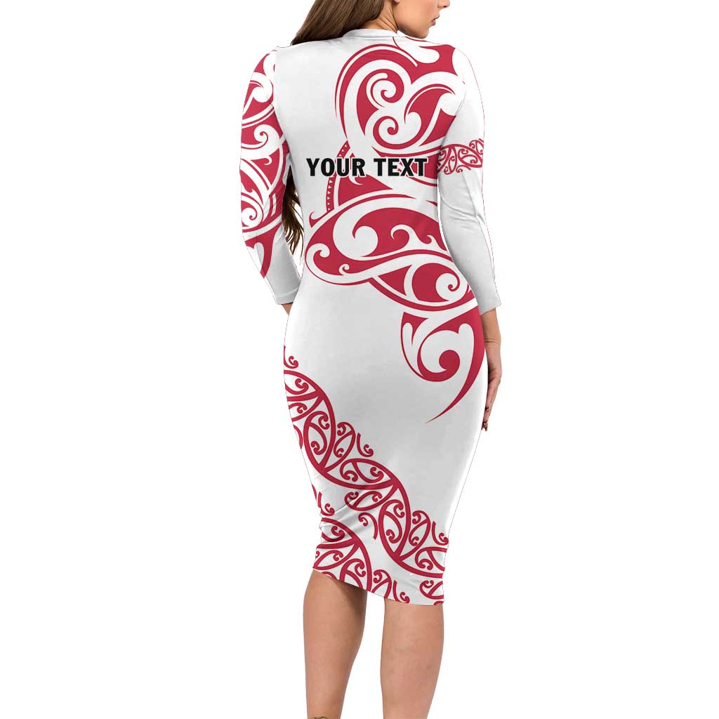 All White Maori Tribal Tattoo Personalised Family Matching Long Sleeve Bodycon Dress and Hawaiian Shirt Classic Red Polynesian Style LT9 - Polynesian Pride